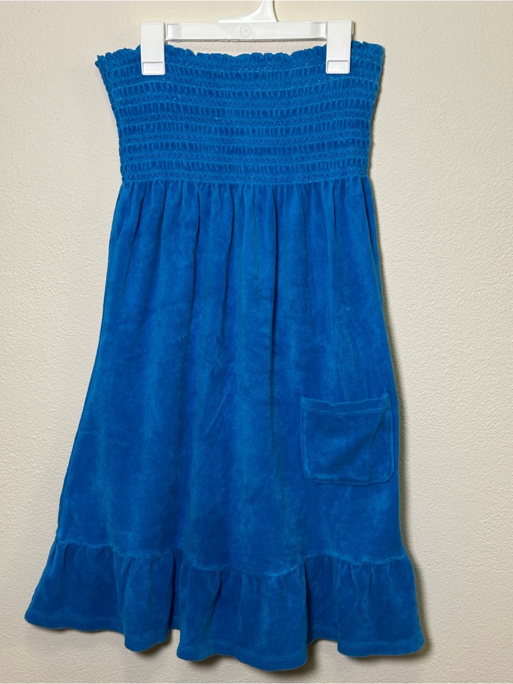 Juicy Couture Vintage Blue Strapless Smocked Terry Cloth Dress